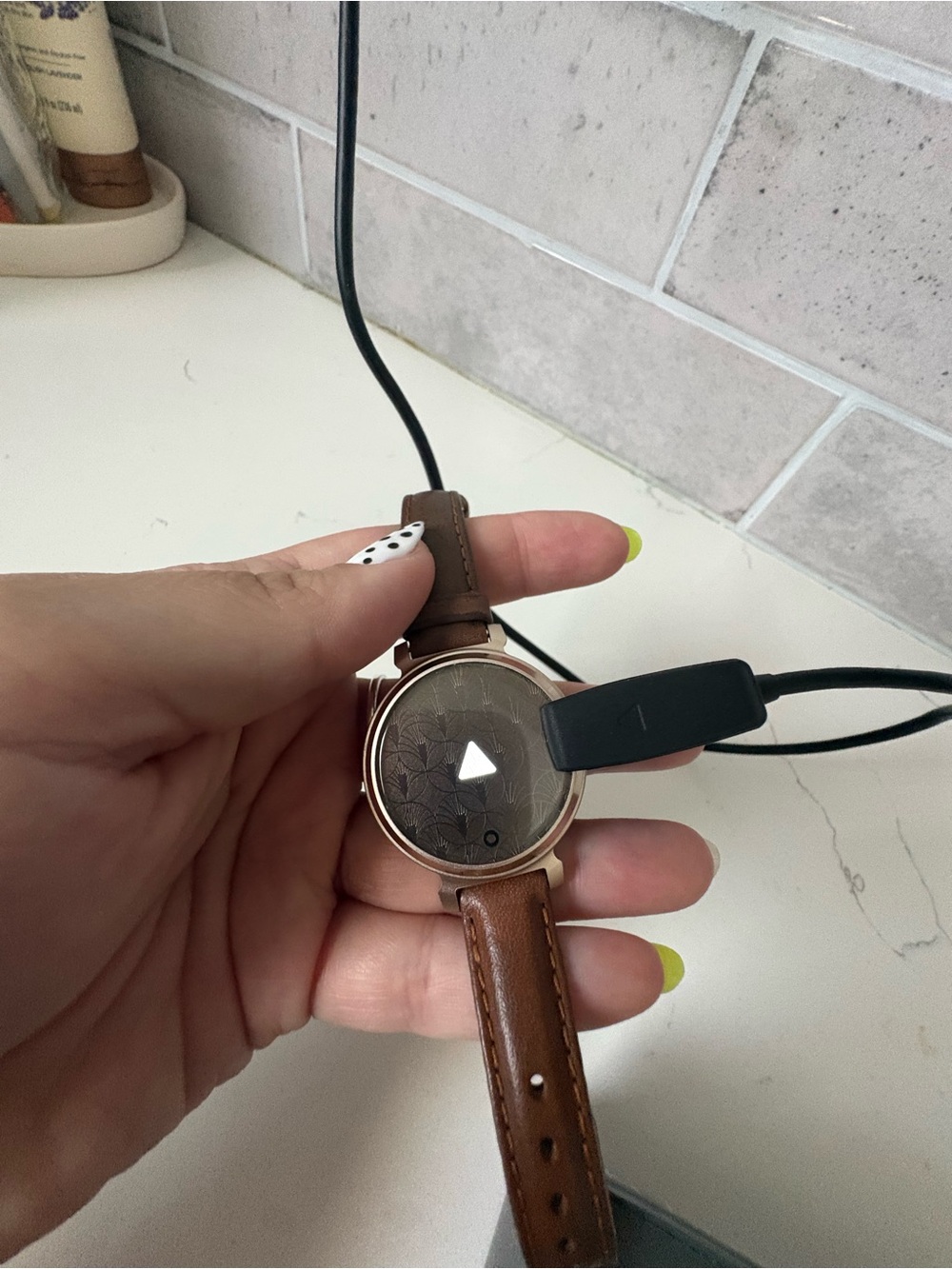 garmin Brown Leather Strap Smartwatch with Round Silver Case - Picture 4 of 7